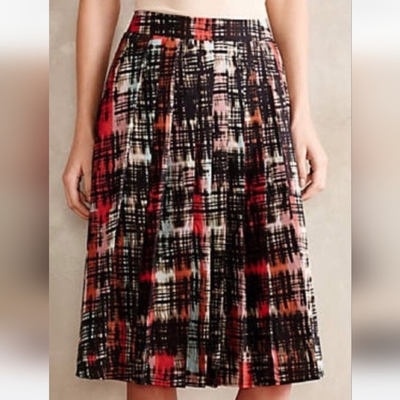 Anthropologie Fynn & Rose Painterly Plaid Multicolor Pleated A-line Midi Skirt 6 - Picture 1 of 10